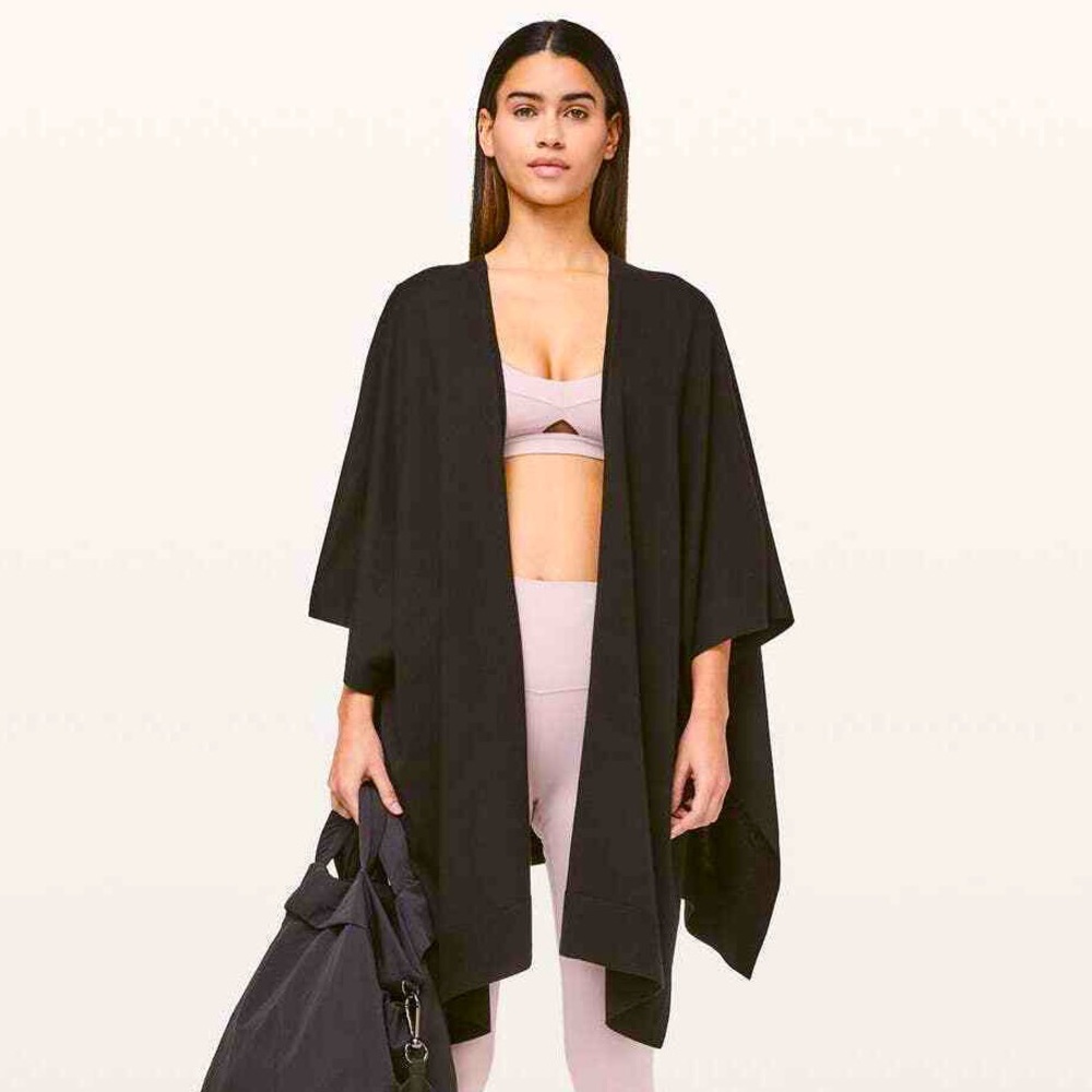 Lululemon Free To Coast Short Sleeve Open Low Back Wrap Cardigan Black One Size